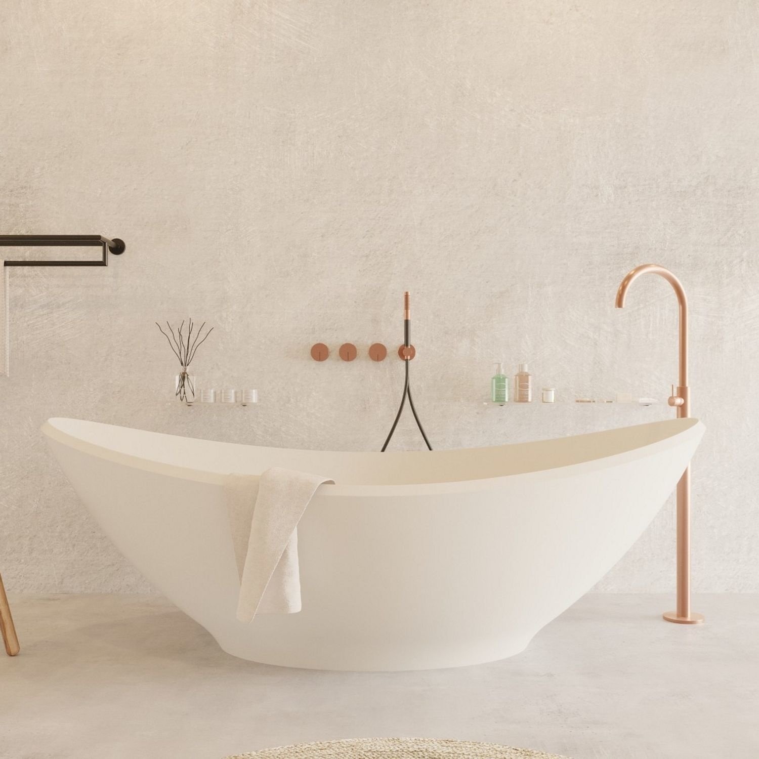 Ligbad Vrijstaand Ideavit Solidlectus 180x100x62 cm Solid Surface Mat Wit Ideavit