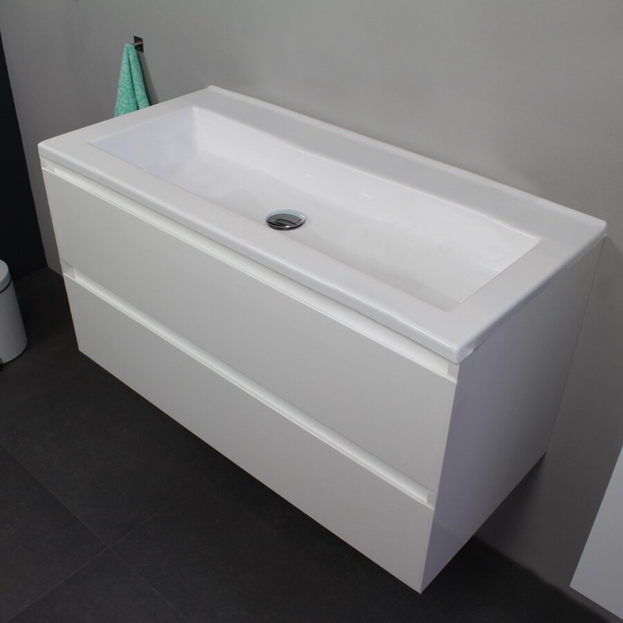 Badkamermeubel Boss & Wessing Pepper Acryl Wastafel Zonder Kraangat 100x55x46 cm Wit