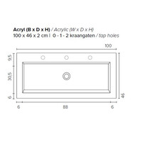 Badkamermeubel Boss & Wessing Pepper Acryl Wastafel Incl Spiegel Zonder Kraangat 100x55x46 cm Wit