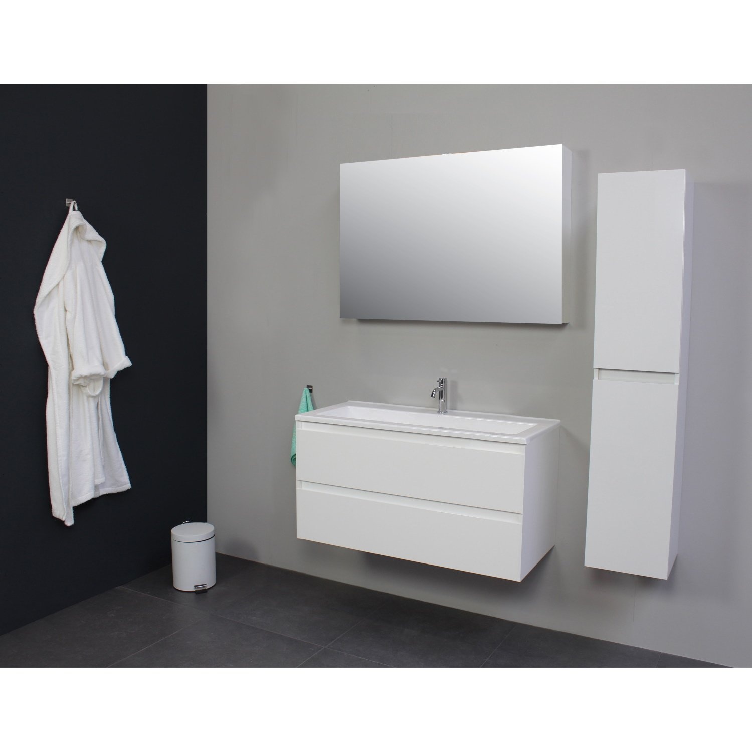 Badkamermeubel Boss & Wessing Pepper Acryl Wastafel Met Kraangat Inclusief Spiegel 100x55x46 cm Wit Boss & Wessing