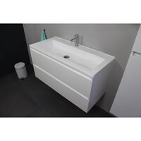 Badkamermeubel Boss & Wessing Pepper Acryl Wastafel Met Kraangat Inclusief Spiegel 100x55x46 cm Wit