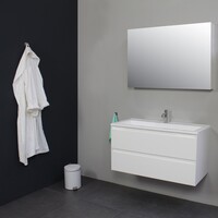 Badkamermeubel Boss & Wessing Pepper Acryl Wastafel Met Kraangat Inclusief Spiegel 100x55x46 cm Wit