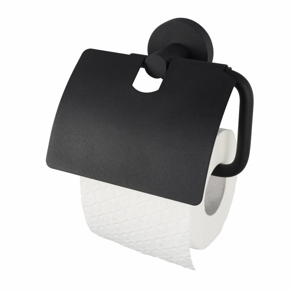 Toiletrolhouder Kosmos met Klep Mat Zwart Haceka