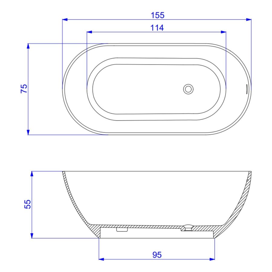 Vrijstaand Bad Arcqua Cusco Cast Marble 155x75x55 cm Mat Wit