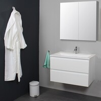 Badkamermeubel BWS Pepper Wastafel Acryl Incl Spiegelkast 2 Deurs Met Kraangat 80x55x46 cm Wit