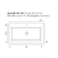 Badkamermeubel BWS Pepper Wastafel Acryl Incl Spiegelkast 2 Deurs Met Kraangat 80x55x46 cm Wit