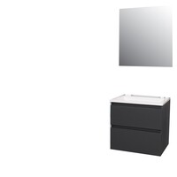 Badkamermeubel Boss & Wessing Pepper Acryl Wastafel Zonder Kraangat Inclusief Spiegel 60x55x46 cm Antraciet