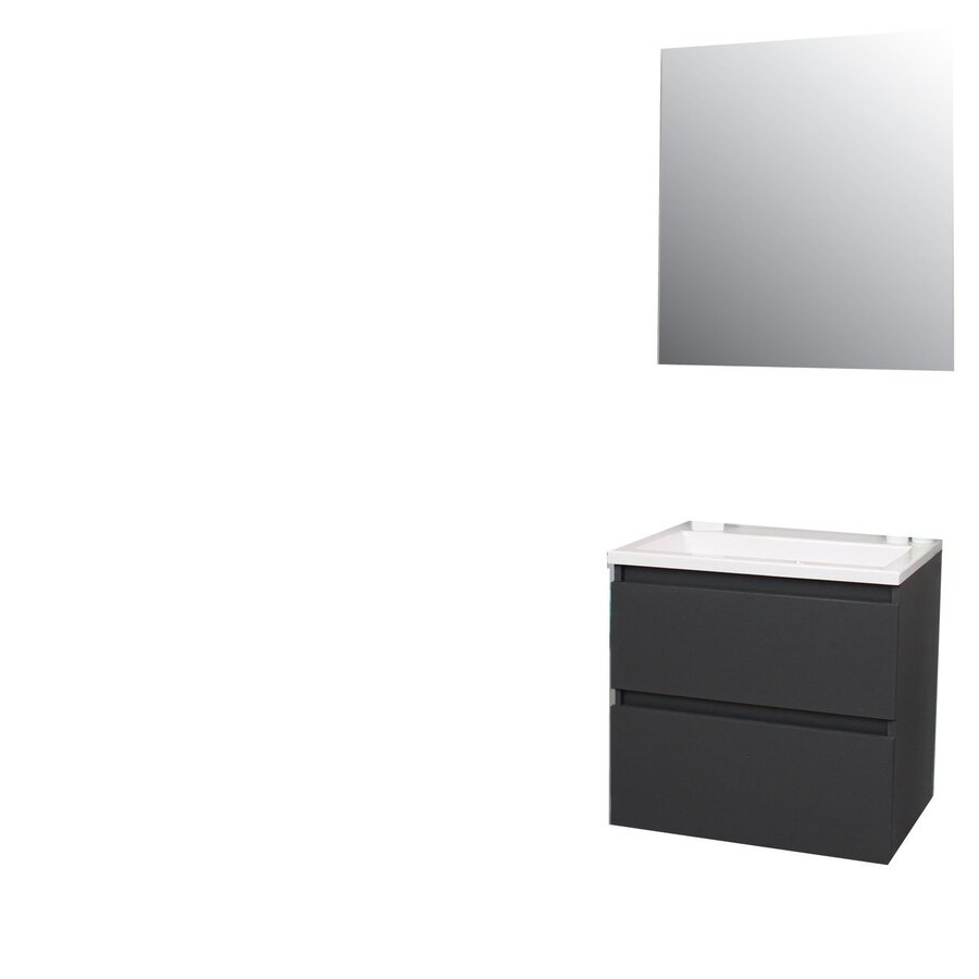 Badkamermeubel Boss & Wessing Pepper Acryl Wastafel Zonder Kraangat Inclusief Spiegel 60x55x46 cm Antraciet