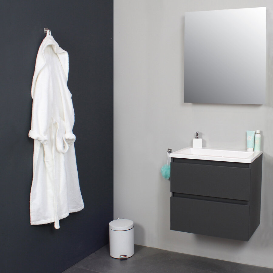 Badkamermeubel Boss & Wessing Pepper Acryl Wastafel Zonder Kraangat Inclusief Spiegel 60x55x46 cm Antraciet