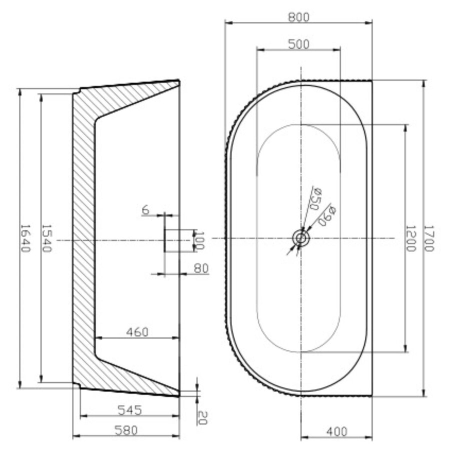 Ligbad Arcqua Costilla Back To Wall 170x80 Acryl Glans Wit