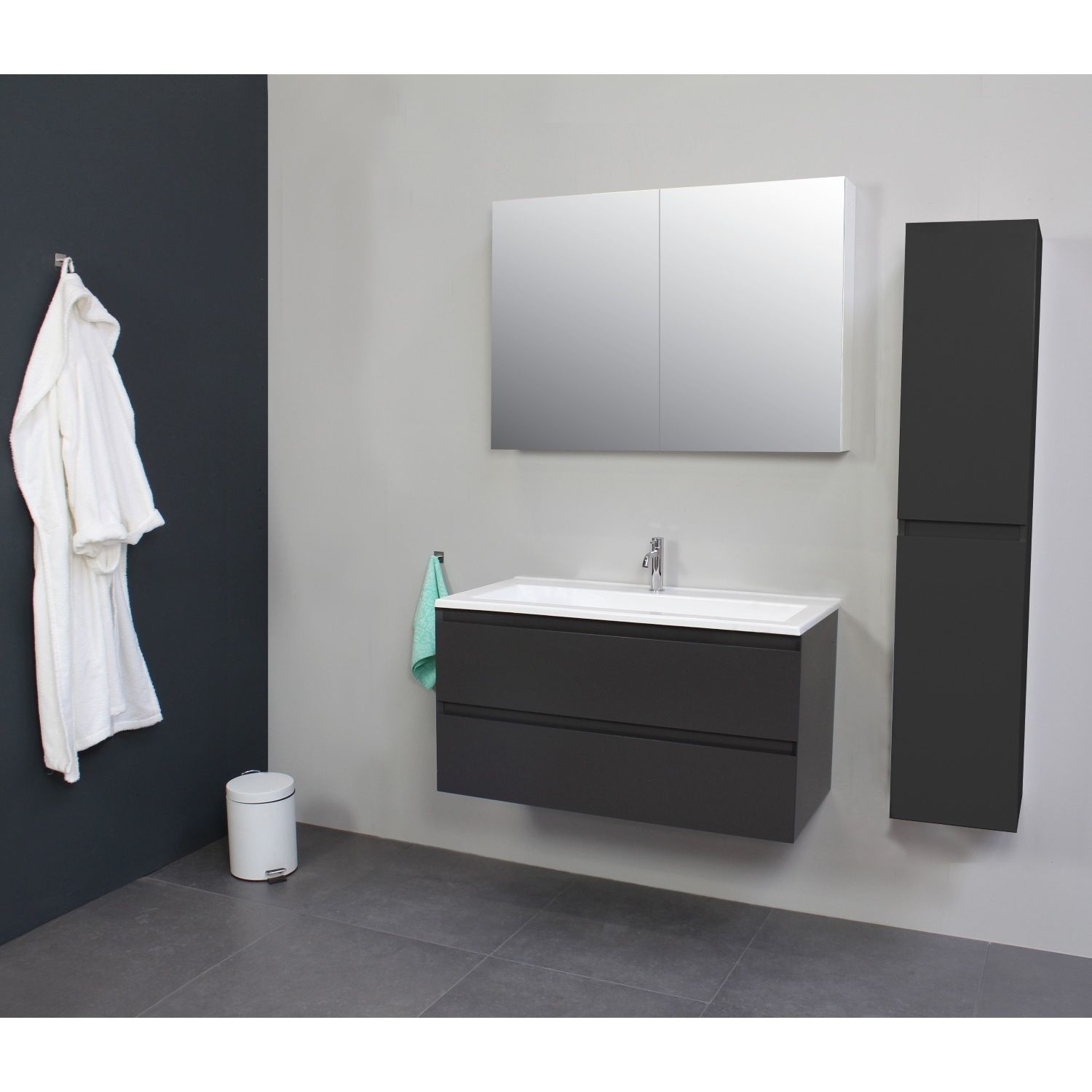 Badkamermeubel Boss & Wessing Pepper Acryl Wastafel Met Kraangat 100x55x46 cm Antraciet Boss & Wessing