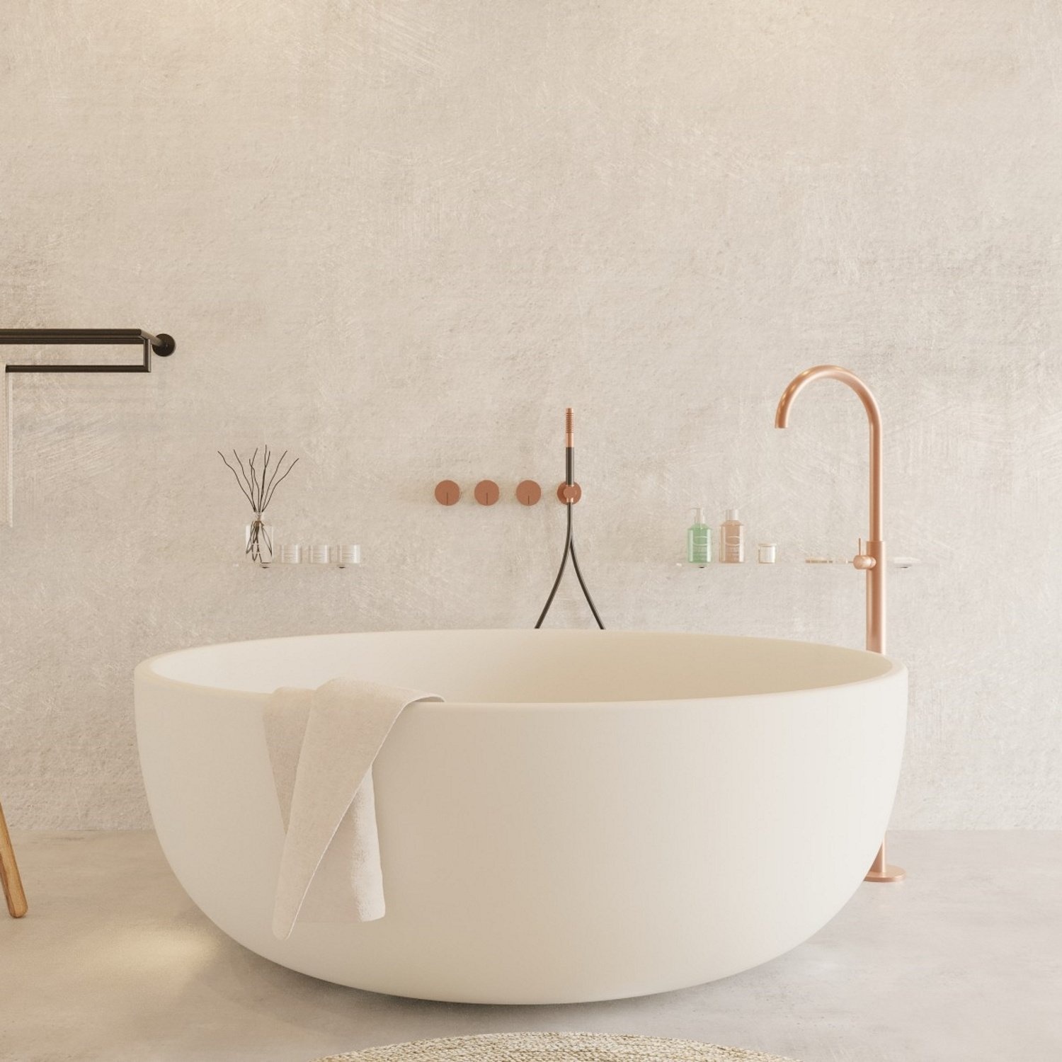 Ligbad Vrijstaand Ideavit Solidround 135x49 cm Solid Surface Mat Wit Ideavit