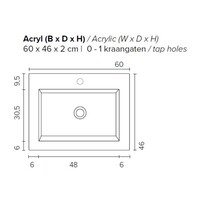 Badkamermeubel BWS Pepper Wastafel Acryl Incl Spiegelkast Zonder Kraangat 60x55x46 cm Eiken