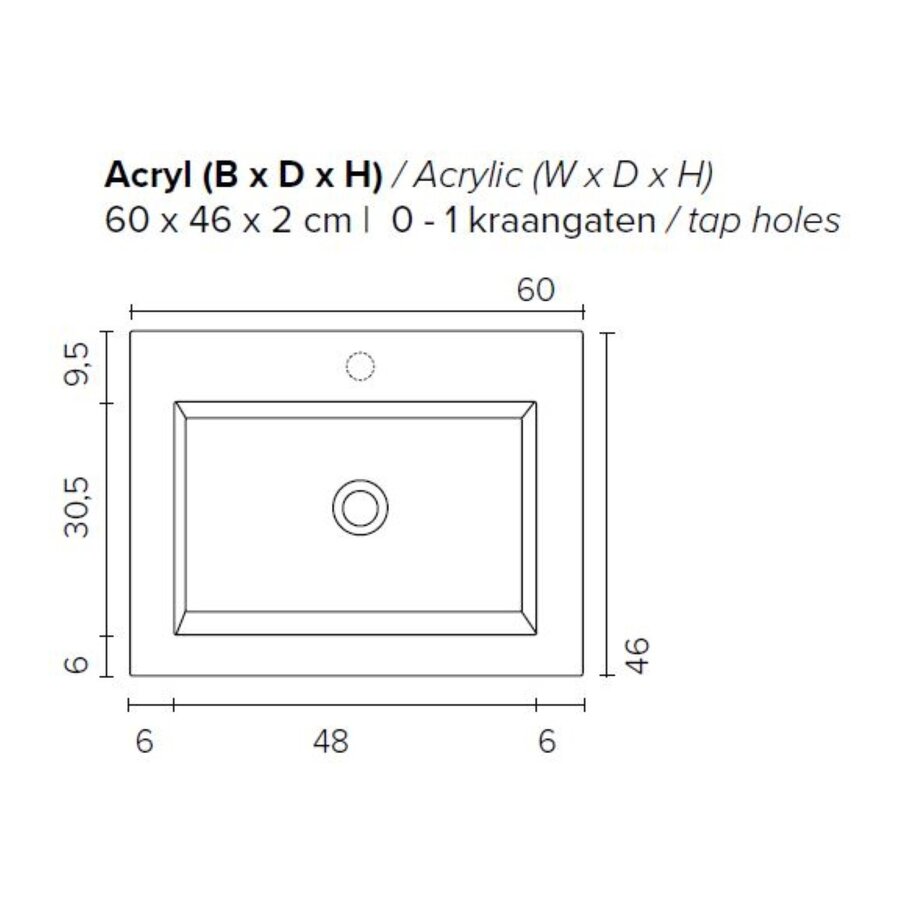 Badkamermeubel BWS Pepper Wastafel Acryl Incl Spiegelkast Zonder Kraangat 60x55x46 cm Eiken
