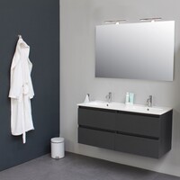 Badkamermeubel Boss & Wessing Pepper Wastafel Porselein Twee Kraangaten Incl Spiegel 120x55x46 cm Antraciet