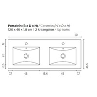 Badkamermeubel Boss & Wessing Pepper Wastafel Porselein Twee Kraangaten Incl Spiegel 120x55x46 cm Antraciet