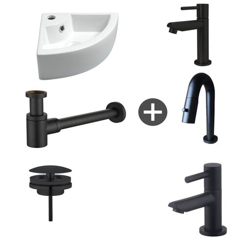 Fonteinpack Pallas Keramiek 44.5x32.5x13 cm Zwart (Keuze uit 4 kranen) 