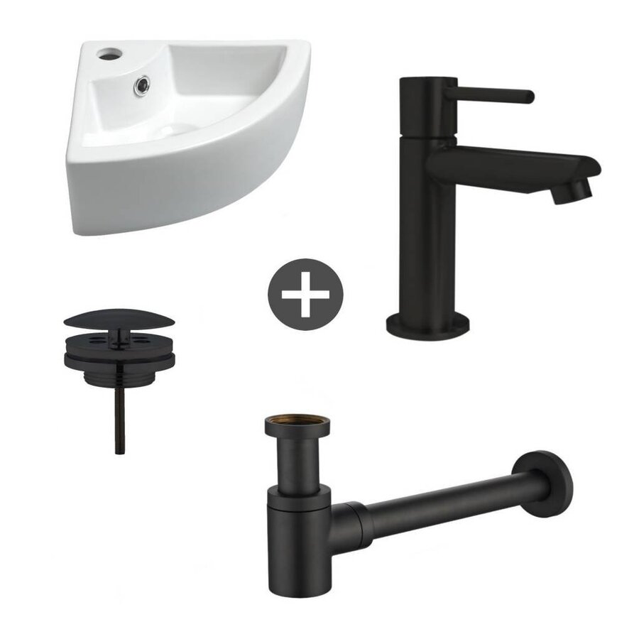 Fonteinpack Pallas Keramiek 44.5x32.5x13 cm Zwart (Keuze uit 4 kranen)