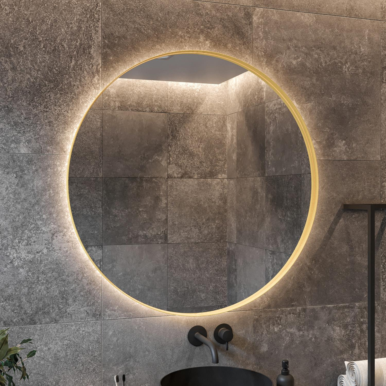 Spiegel AquaSplash Star Rond met LED 60 cm Mat Goud Aquasplash
