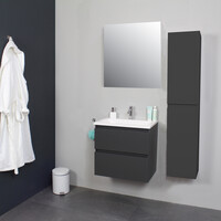 Badkamermeubel Boss & Wessing Pepper Acryl Wastafel Met Kraangat Inclusief Spiegel 60x55x46 cm Antraciet