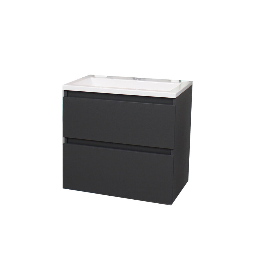 Badkamermeubel Boss & Wessing Pepper Acryl Wastafel Met Kraangat Inclusief Spiegel 60x55x46 cm Antraciet