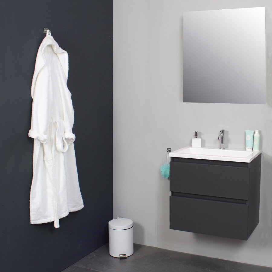 Badkamermeubel Boss & Wessing Pepper Acryl Wastafel Met Kraangat Inclusief Spiegel 60x55x46 cm Antraciet