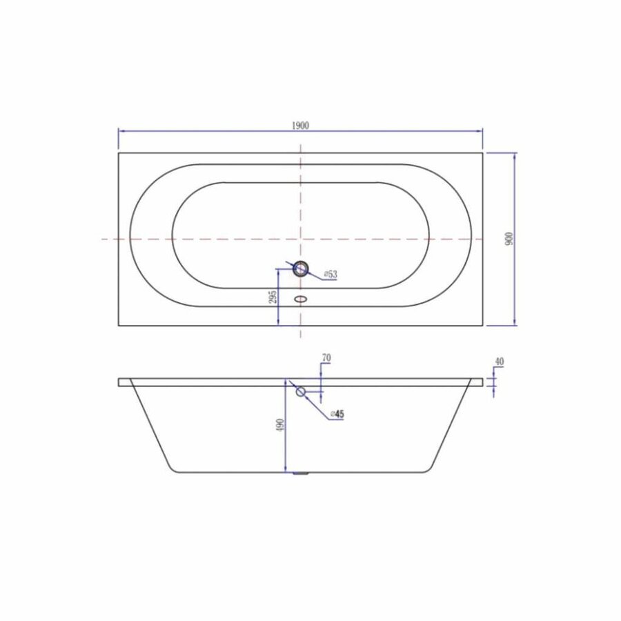 Ligbad Luca Sanitair Primo Inbouw Acryl 190x90x49cm Wit Inclusief Stelpoten