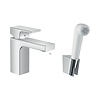 Hansgrohe Wastafelmengkraan HansGrohe Vernis Shape Eengreeps 100 Zinc Met Handdouche en Doucheslang 160 cm Chroom
