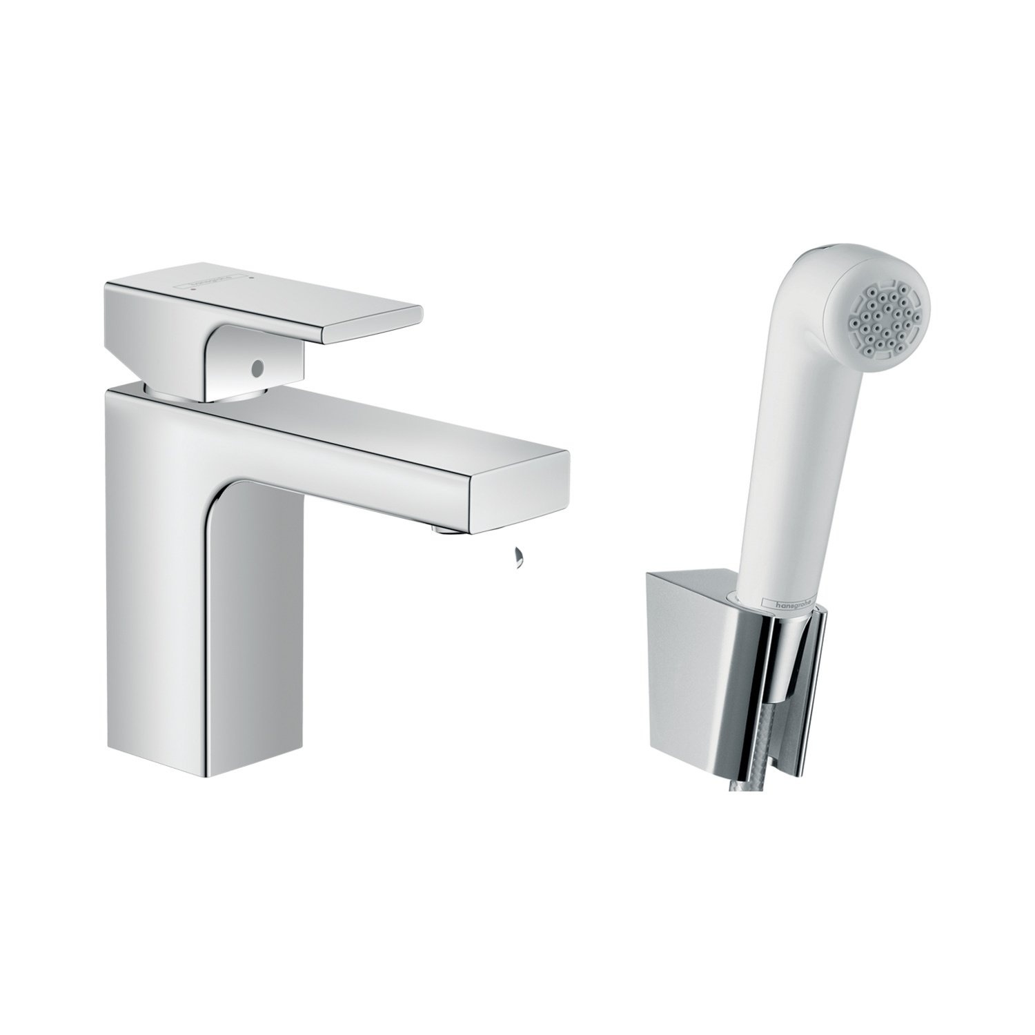 Hansgrohe Wastafelmengkraan Vernis Shape Eengreeps 100 Zinc Met Handdouche en Doucheslang 160 cm Chroom