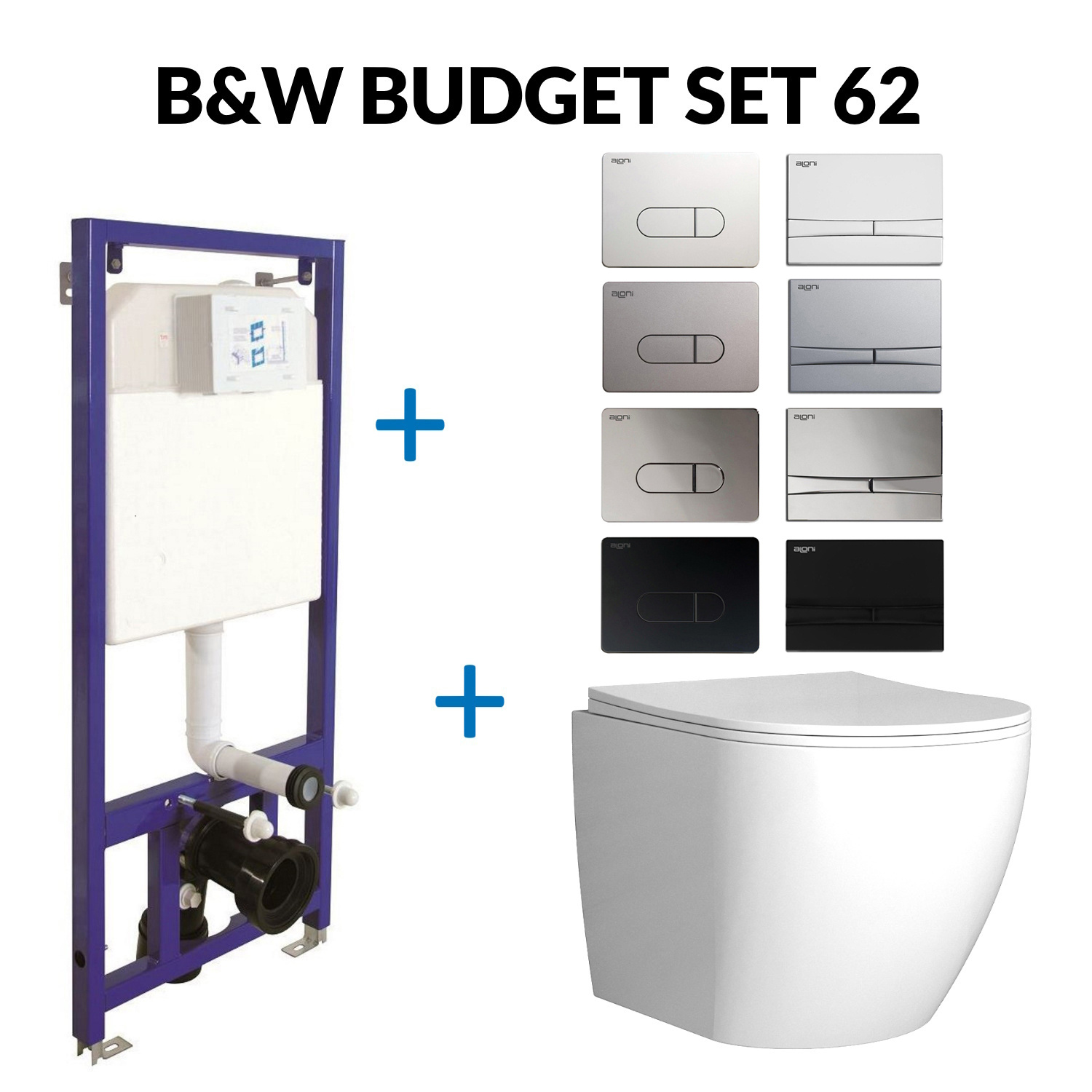 Toiletset Budget 62 Mudo Glans Wit Met B&W Drukplaat BWS