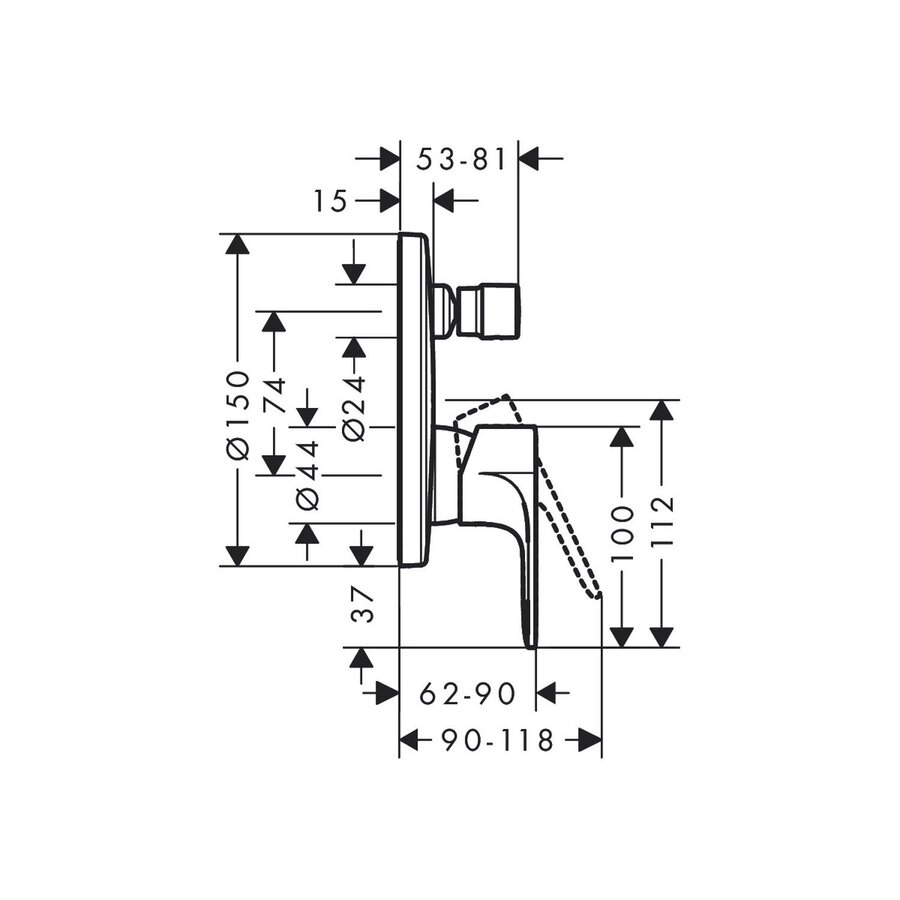 Badmengkraan Inbouw HansGrohe Rebris E Eengreeps Met Zekerheidscombinatie EN1717 Voor iBox Universal Chroom