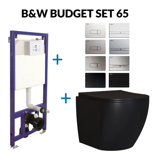 Toiletset Budget 65 Mudo Mat zwart Met B&W Drukplaat 