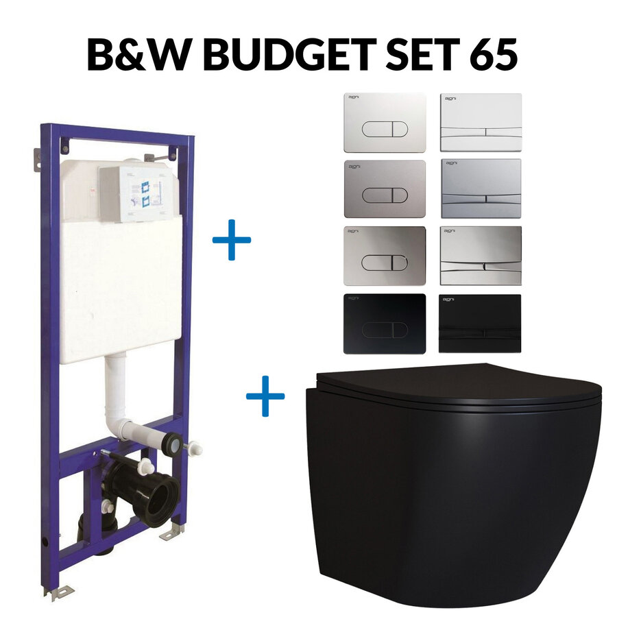 Toiletset Budget 65 Mudo Mat zwart Met B&W Drukplaat