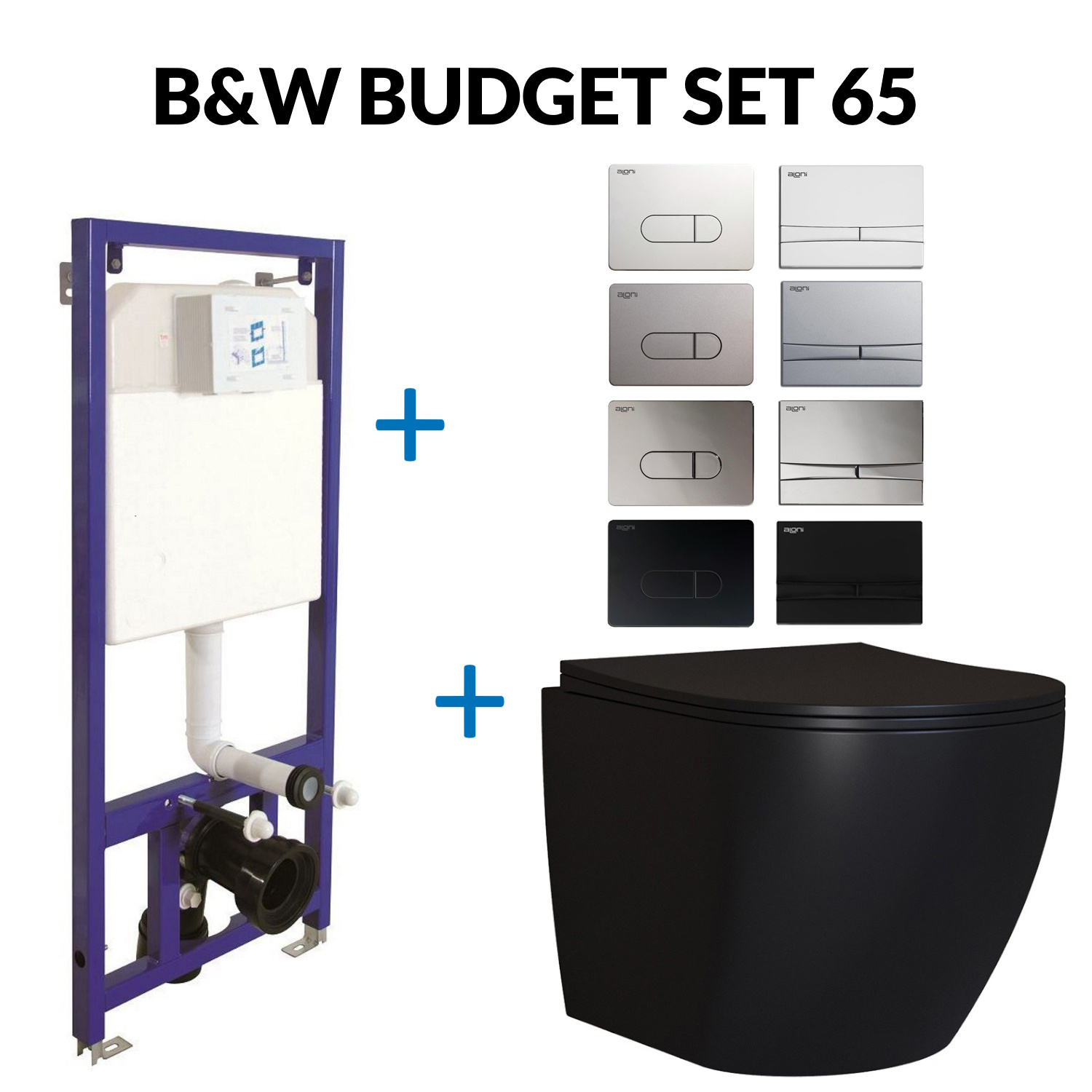 Toiletset Budget 65 Mudo Mat zwart Met B&W Drukplaat Boss & Wessing