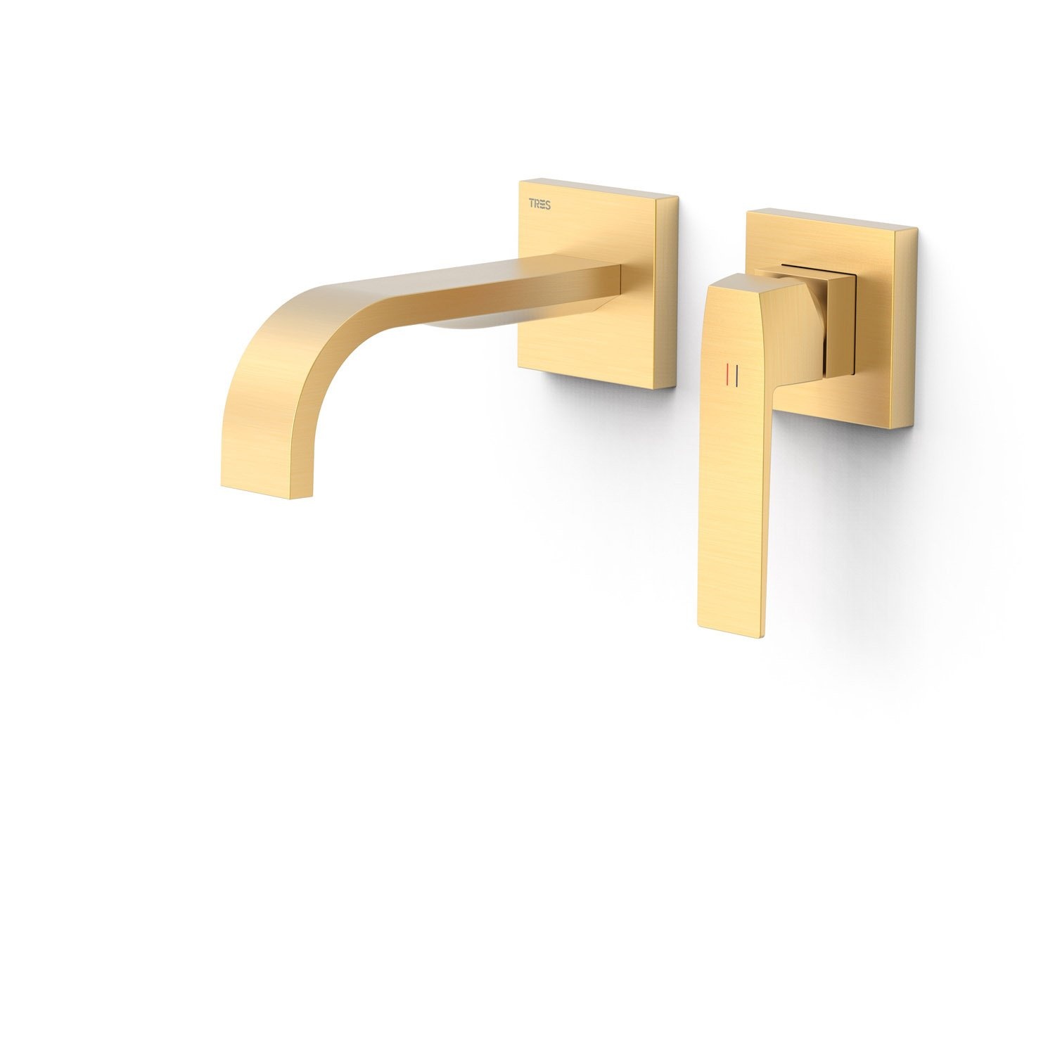 Wastafelmengkraan Inbouw Tres Slim Exclusive 2 Delen Gebogen Uitloop en Lange Hendel Mat Goud Tres