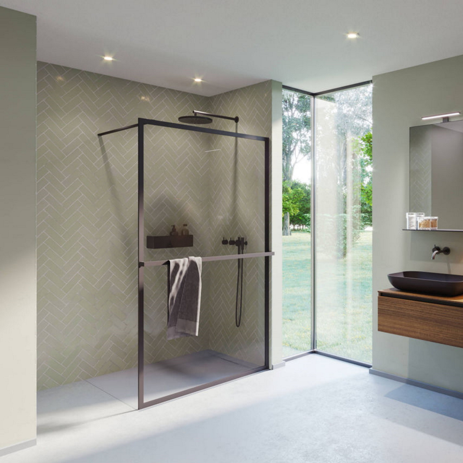 Inloopdouche Riho Lucid GD400 Omkeerbaar Verstelbaar Aluminium 200x140 cm Mat Zwart Riho