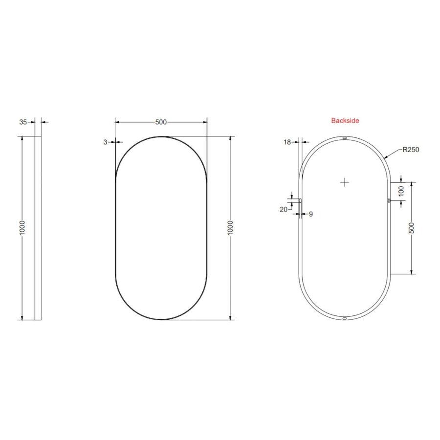 Spiegel Ink SP20 Ovaal In Stalen Kader 50 x 4 x 100 cm Geborsteld RVS