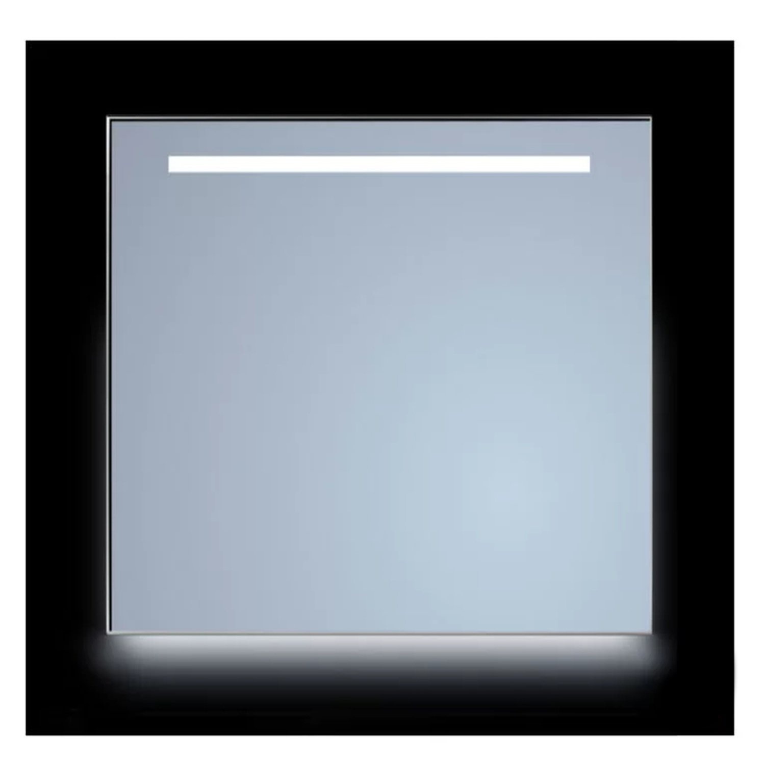 Spiegel Sanicare Q-Mirrors 85x70 cm Vierkant Met Aan De Bovenkant & Onderzijde LED Warm White, Omlijsting Mat Zwart incl. ophangmateriaal Met