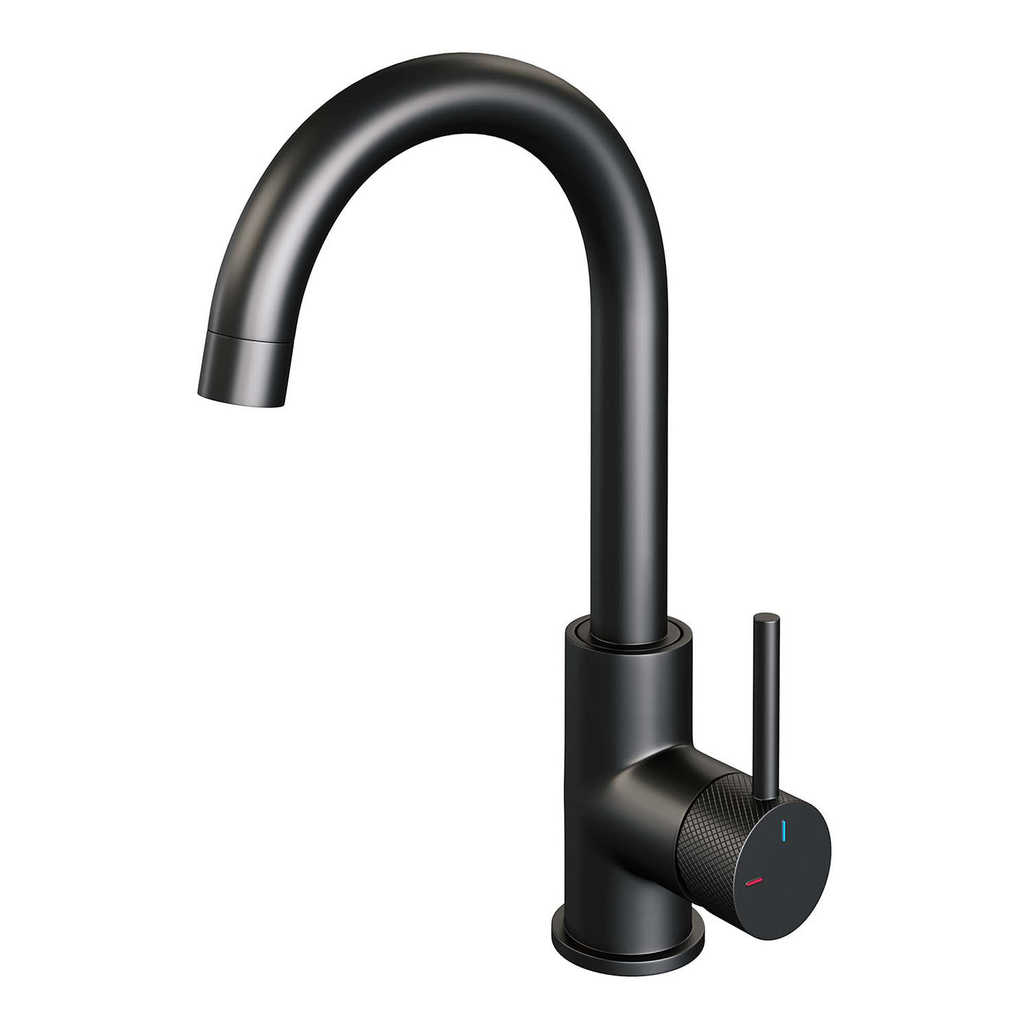 Wastafelmengkraan Brauer Black Carving Coldstart Opbouw Hoog Gebogen Ronde Hendel Mat Zwart Brauer