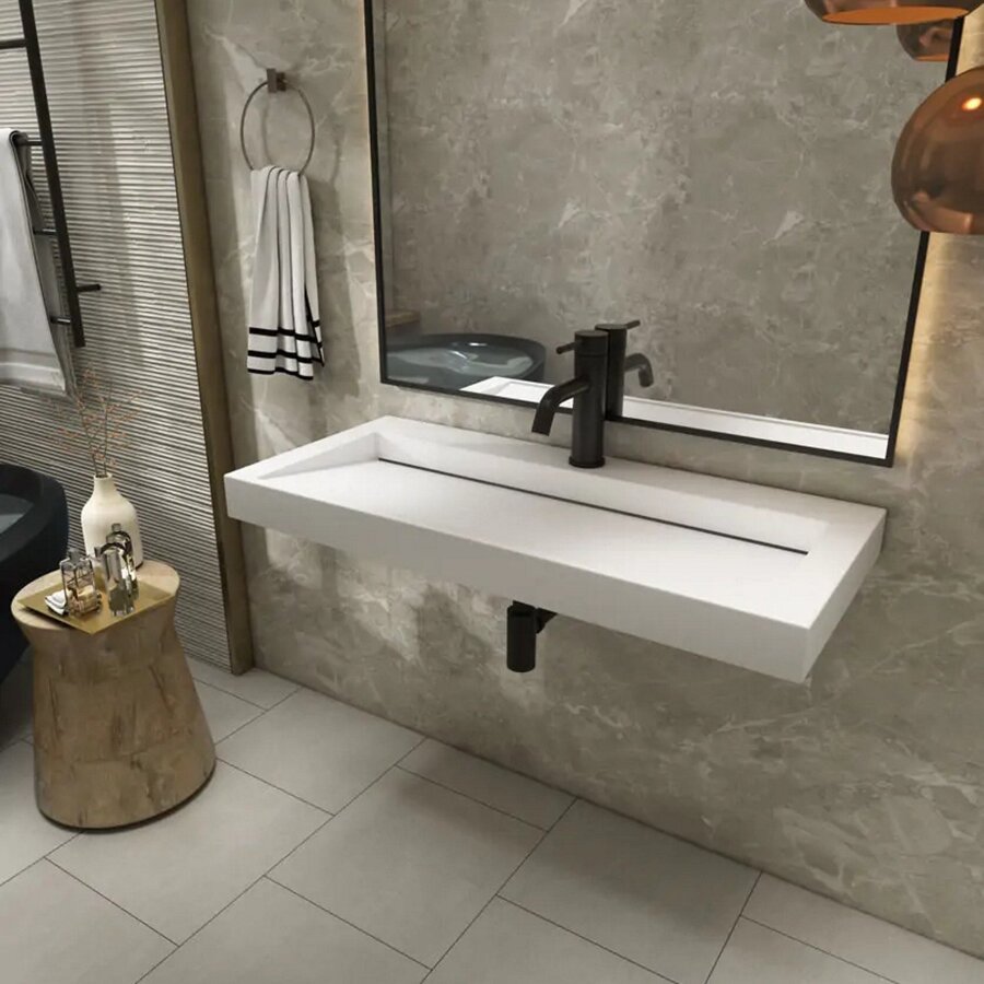 Wastafel AquaSplash Hoya 100x45.5 cm Met Kraangat Mat Wit