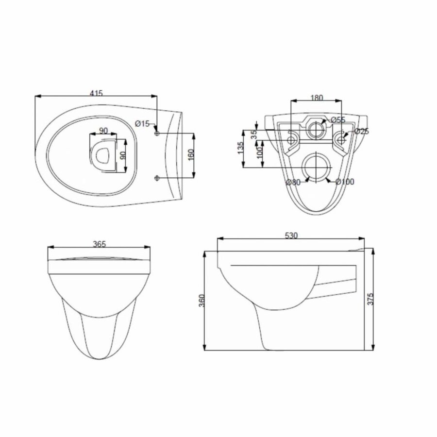 Wandcloset Wiesbaden Trevi Diepspoel 36,5x53x36 cm Keramiek Glanzend Wit