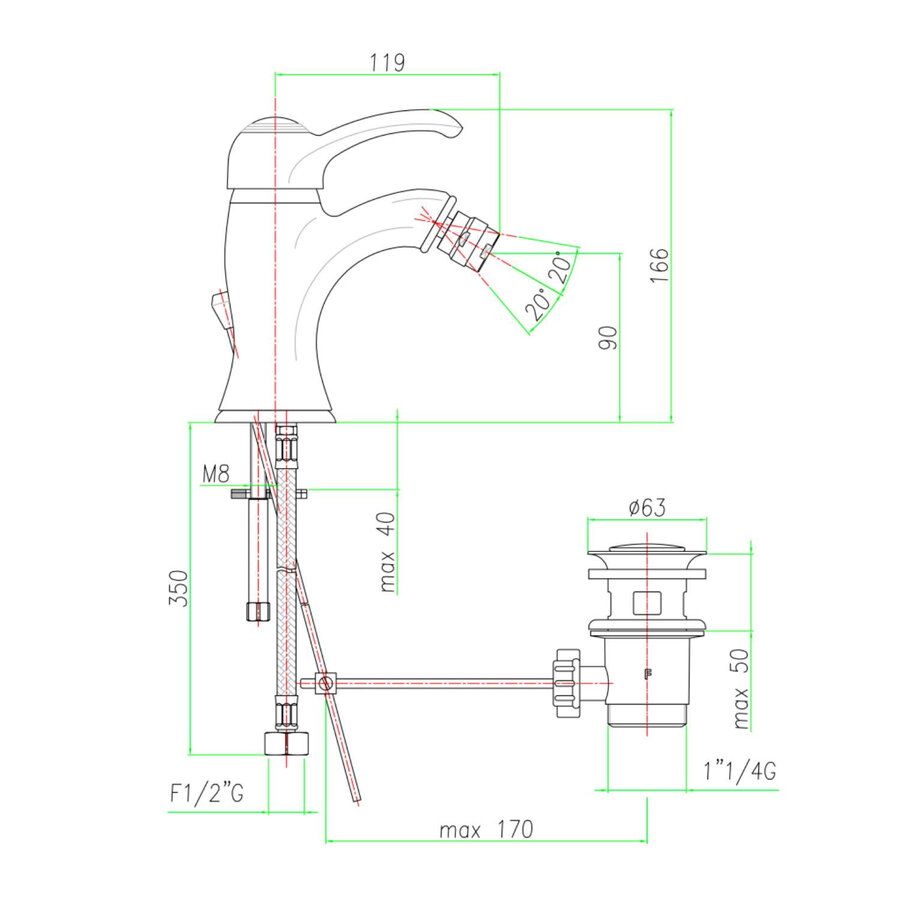 Bidetmengkraan Sapho Kirk� 1-hendel Gebogen 16.6 cm Chroom (incl. clickwaste)