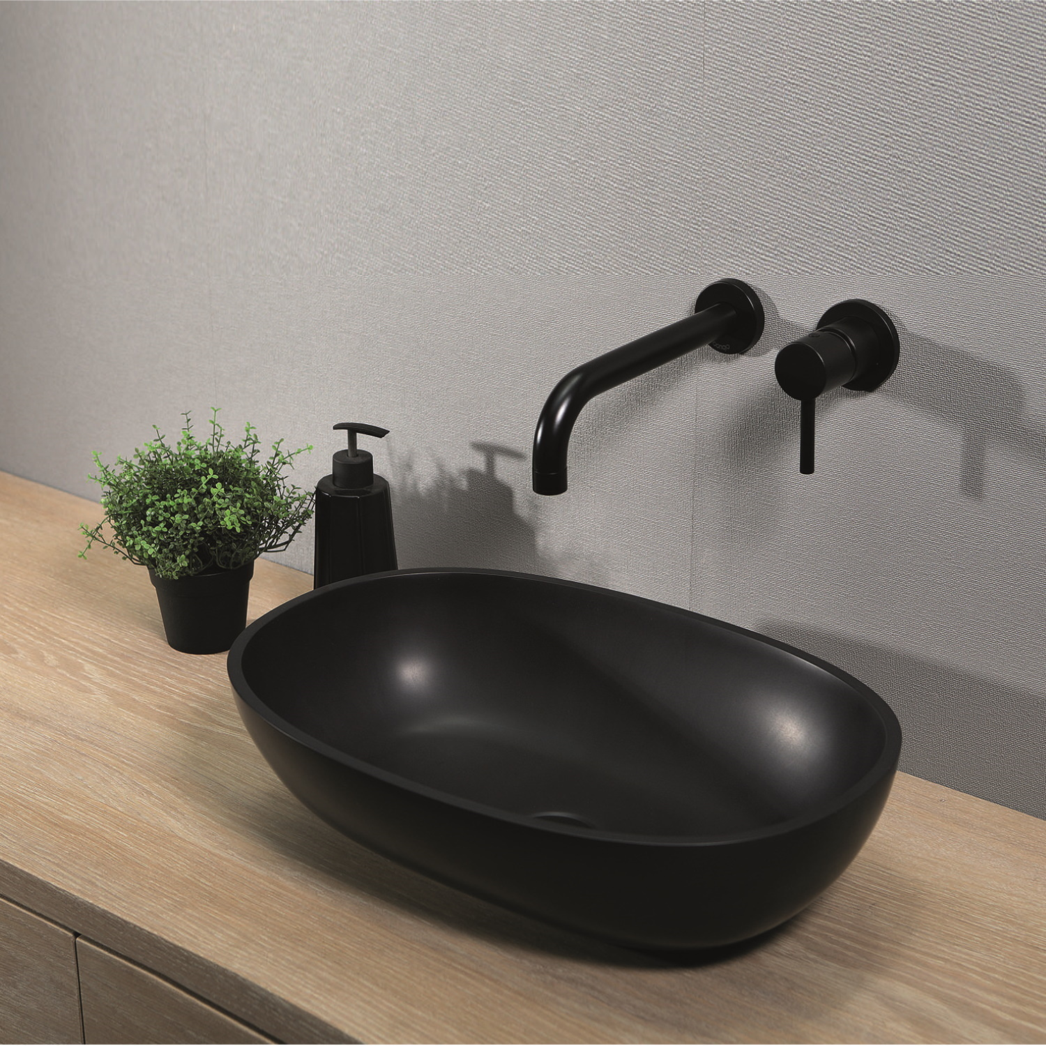 Opzetwastafel Luca Sanitair Ovaal 48x32.5x13.5 Solid Surface Antraciet Luca Sanitair