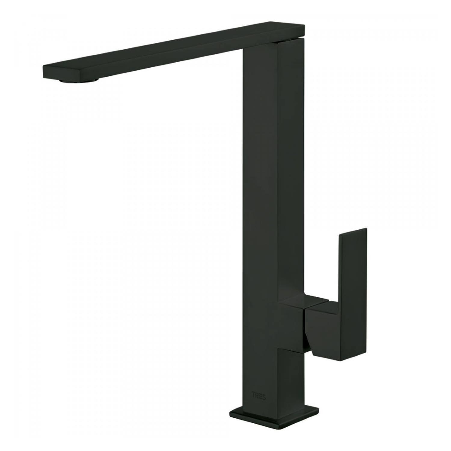 Wastafelmengkraan Tres Cuadro 1-Hendel Uitloop Recht 28.5 cm Vierkant Mat Zwart Tres