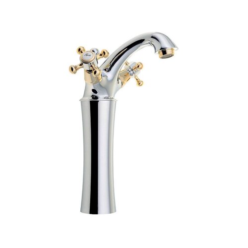 Wastafelmengkraan Sapho Antea 2-knop Gebogen Hoog 24.5 cm Chroom / Goud (incl. pop-up waste) 