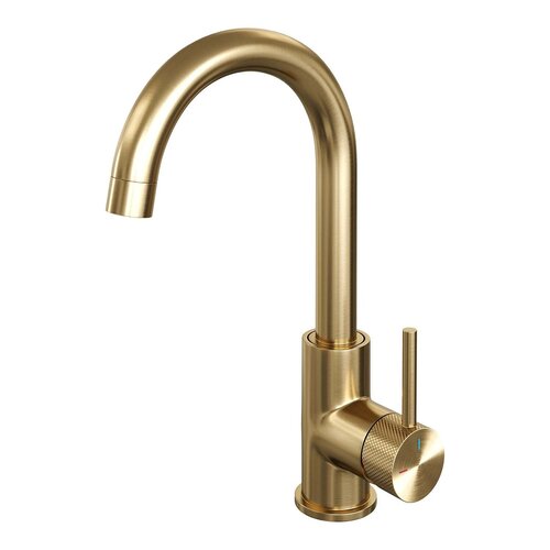 Wastafelmengkraan Brauer Gold Carving Coldstart Opbouw Hoog Gebogen Ronde Hendel Geborsteld Goud PVD PVD 