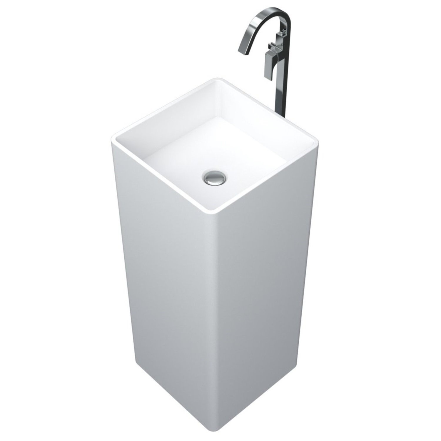 Wastafel Vrijstaand Crosstone Wendy 37x37x90 cm Solid Surface Vierkant Mat Wit Aquasplash