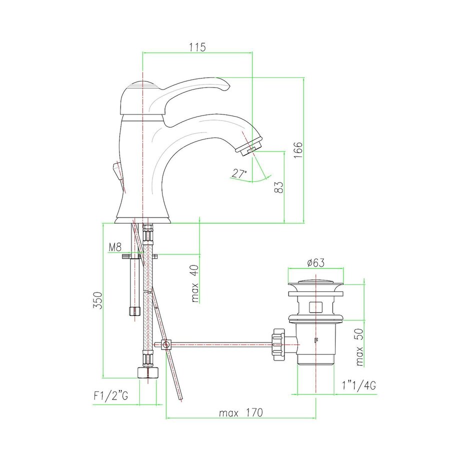 Wastafelmengkraan Sapho Kirk� 1-hendel Gebogen 16.6 cm Brons (incl. clickwaste)
