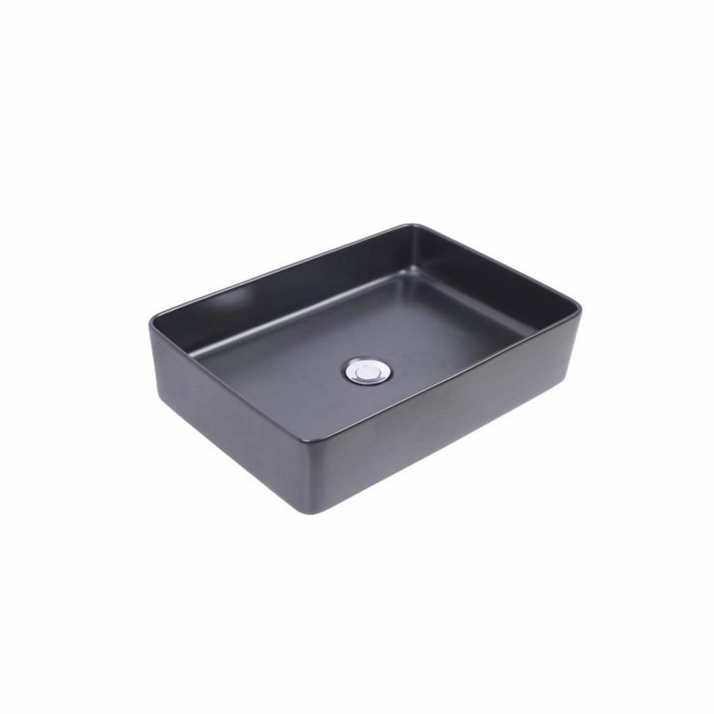 AQS Waskom Mono Opzet Model Rechthoek 50x35x14.5 cm Mat Zwart Boss & Wessing