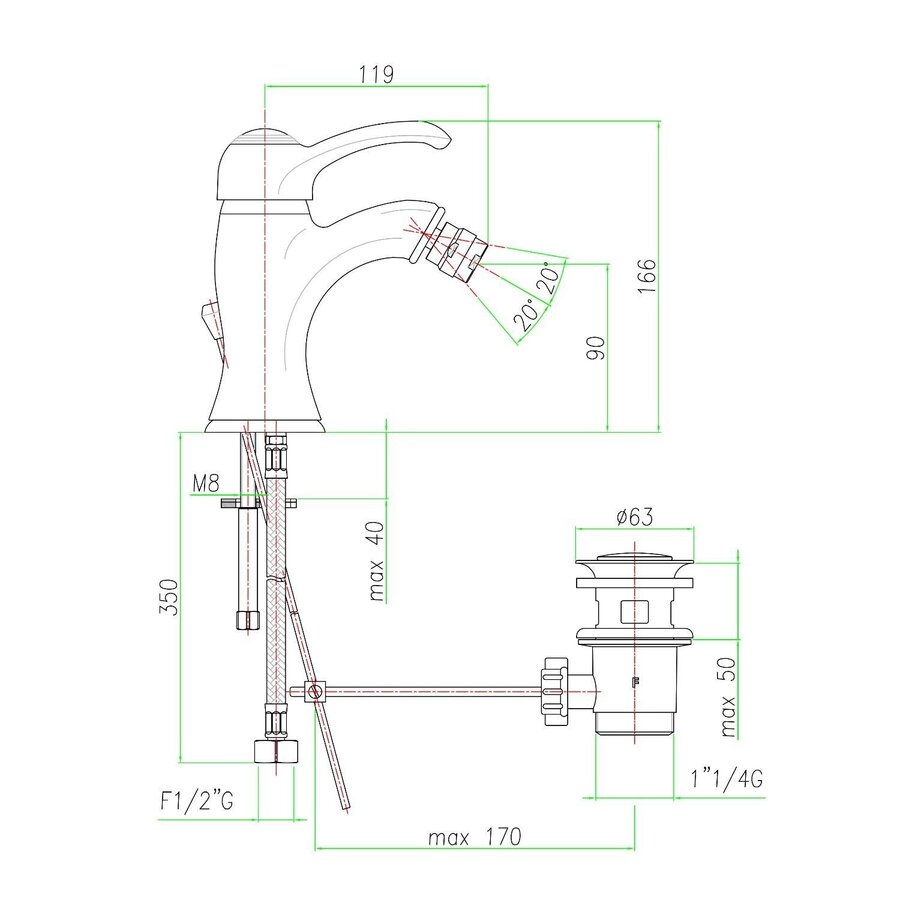 Bidetmengkraan Sapho Kirk� 1-hendel Gebogen 16.6 cm Brons (incl. clickwaste)
